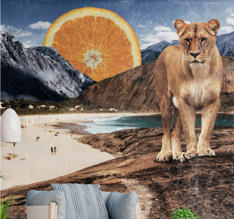Wall mural animals lion beach scene - TenStickers