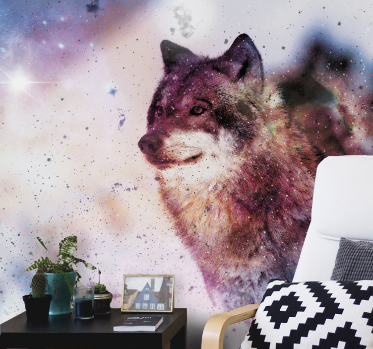 Wall mural animals lone cosmic wolf - TenStickers