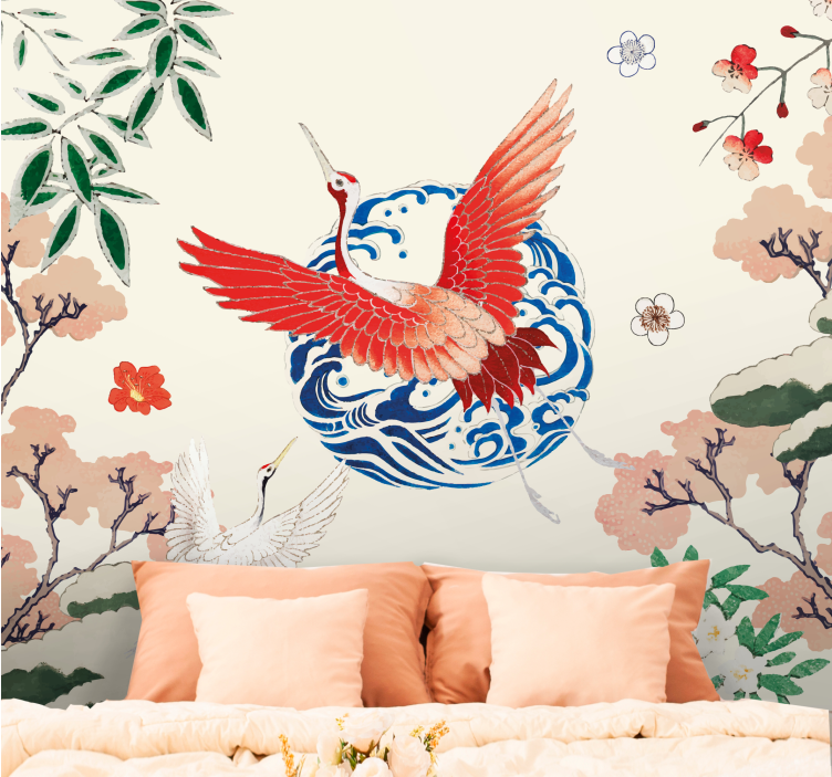 Wall mural animals majestic red crane - TenStickers