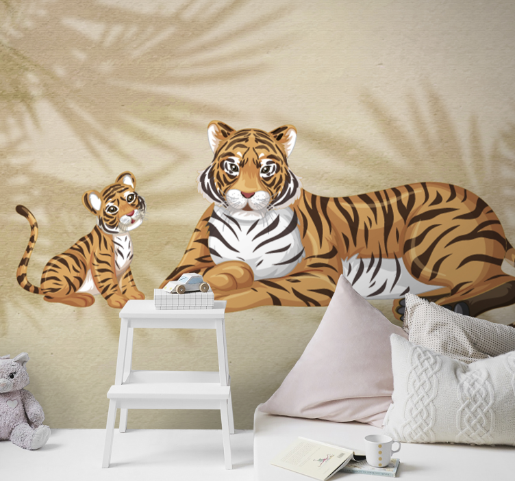 Wall mural animals mother and baby tigers - TenStickers