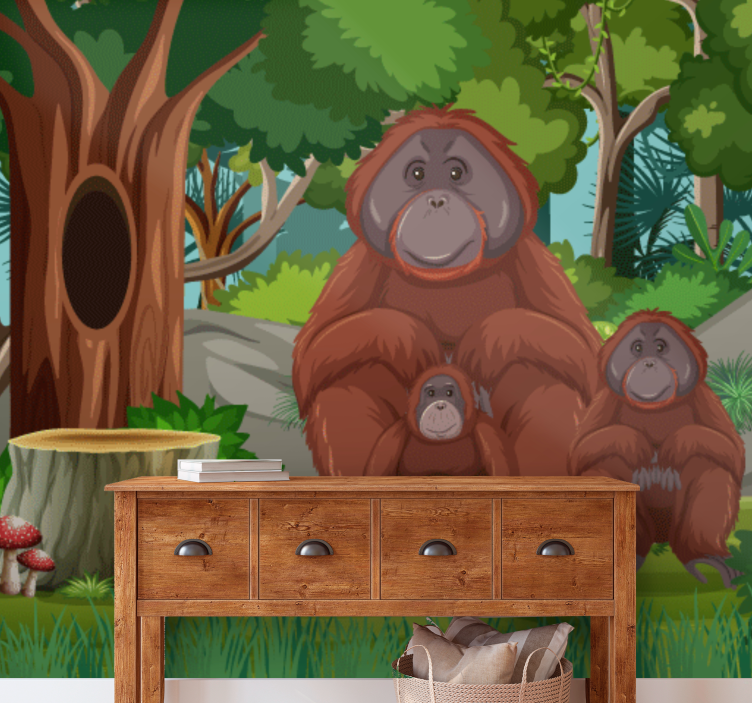 Wall mural animals orangutans family scene - TenStickers