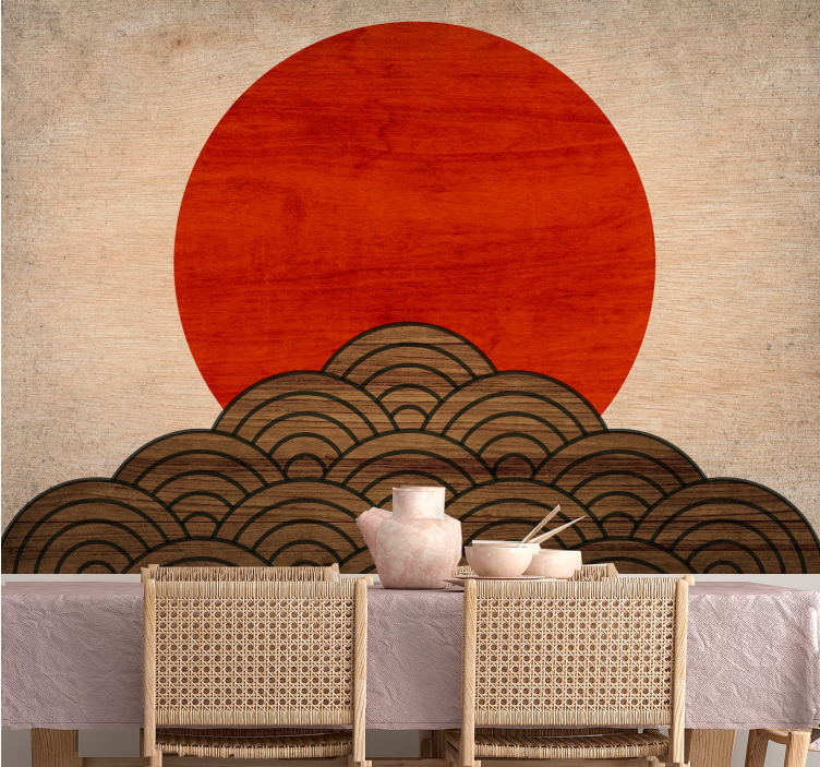 Wall mural animals red sun waves - TenStickers