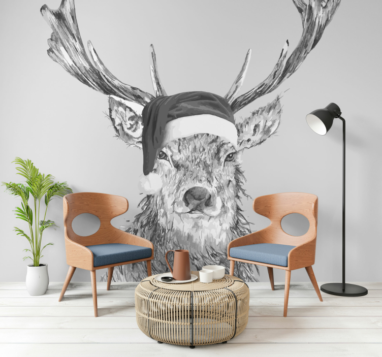 Wall mural animals reindeer in a hat - TenStickers