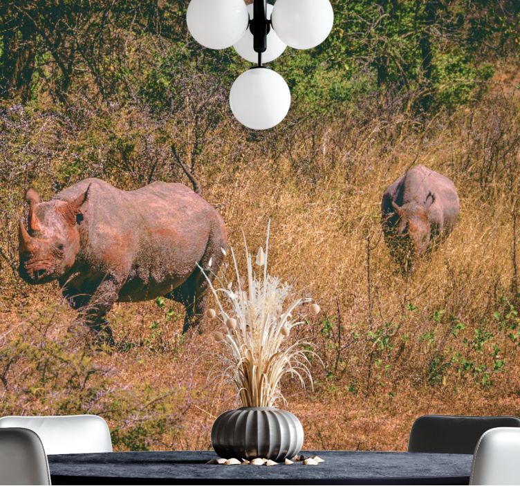 Wall mural animals rhinos in grassland - TenStickers