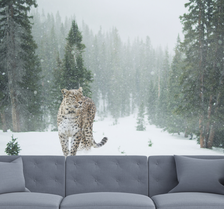 Wall mural animals snowy leopard walk - TenStickers