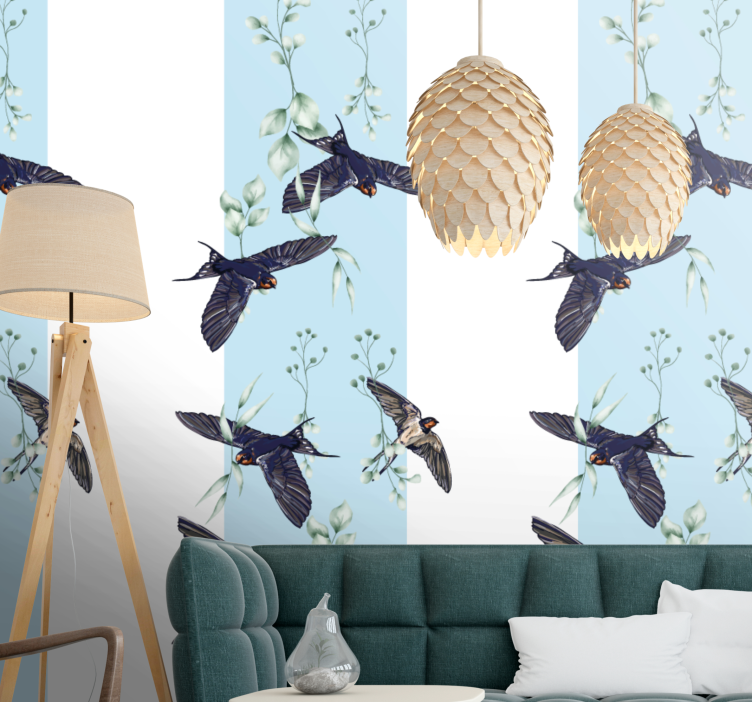 Wall mural animals swallows and foliage - TenStickers