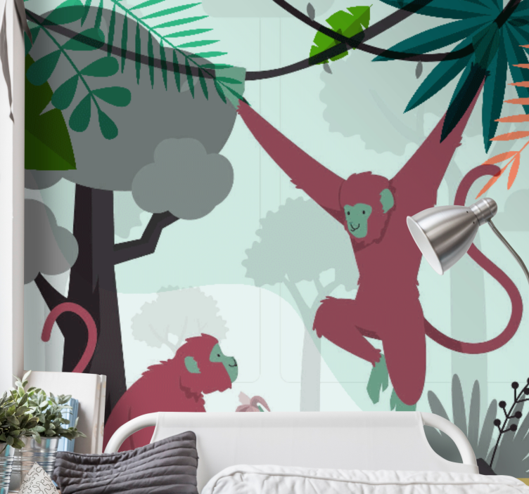 Wall mural animals swinging monkeys play - TenStickers
