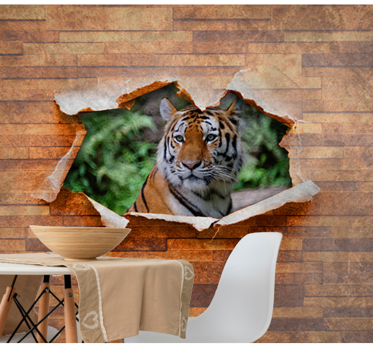 Wall mural animals tiger head on wall - TenStickers