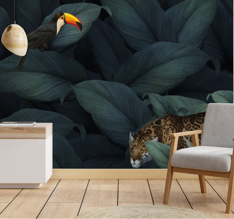 Wall mural animals tropical birds and leopards - TenStickers