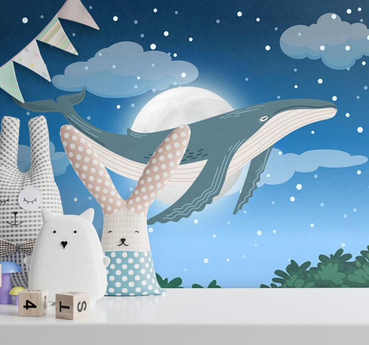 Wall mural animals whale under moonlight - TenStickers