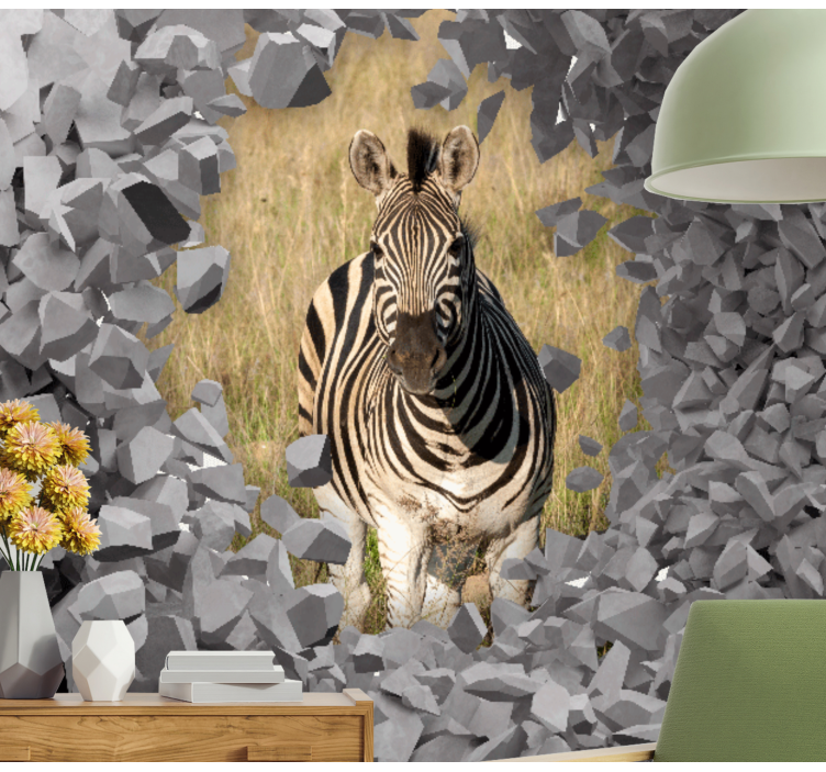 Wall mural animals zebra emerging from rocks - TenStickers