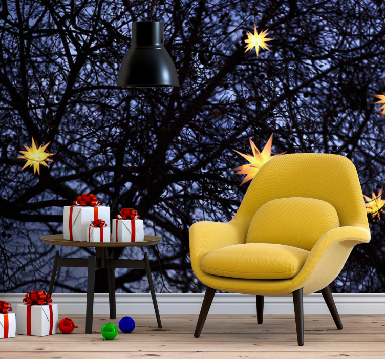 Wall mural christmas golden starry night - TenStickers