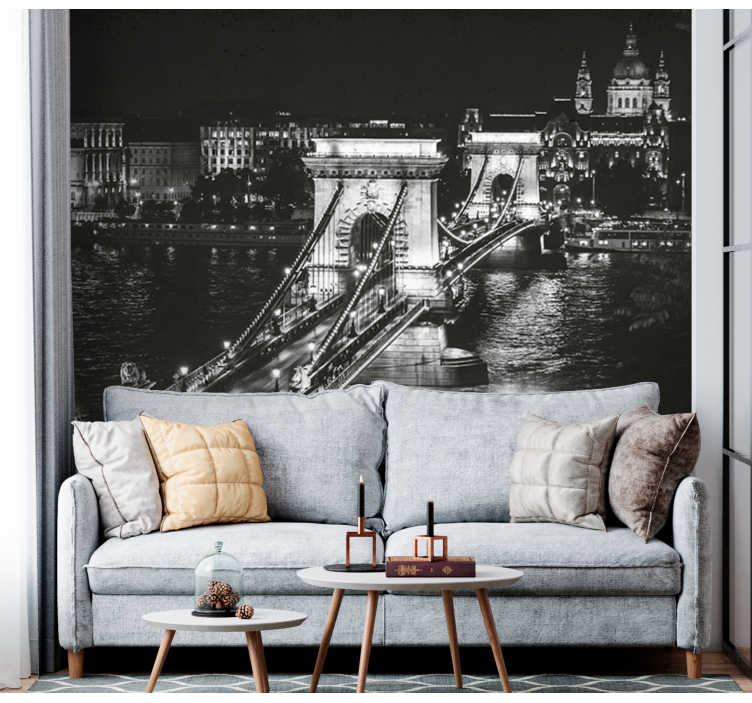 Wall mural city chain bridge at night - TenStickers