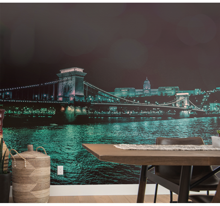 Wall mural city chain bridge night view - TenStickers