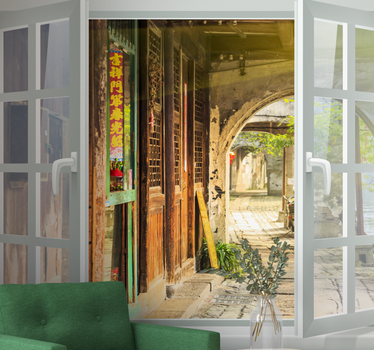 Wall mural city charming alleyway scene - TenStickers