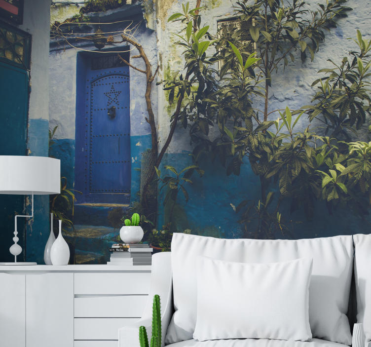 Wall mural city charming blue door - TenStickers