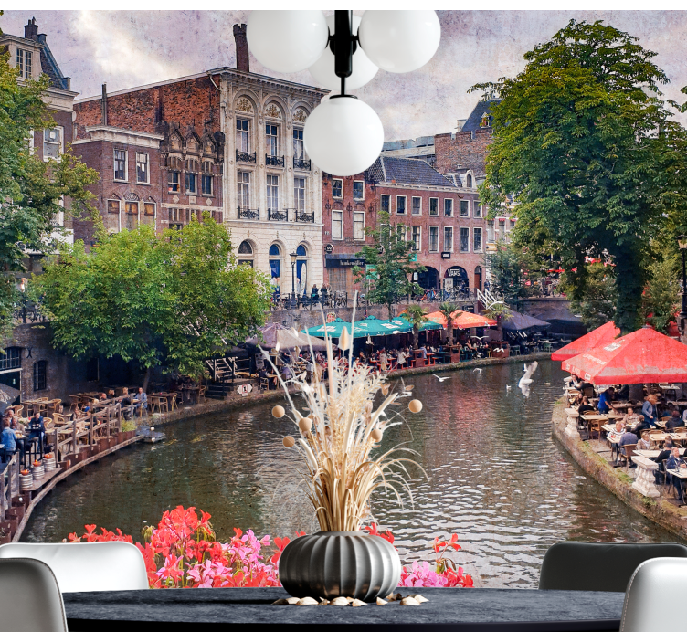 Wall mural city charming canal scene - TenStickers
