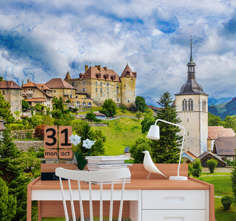 Wall mural city charming castle landscape - TenStickers