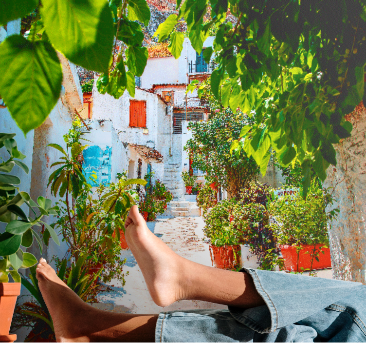 Wall mural city charming mediterranean lane - TenStickers