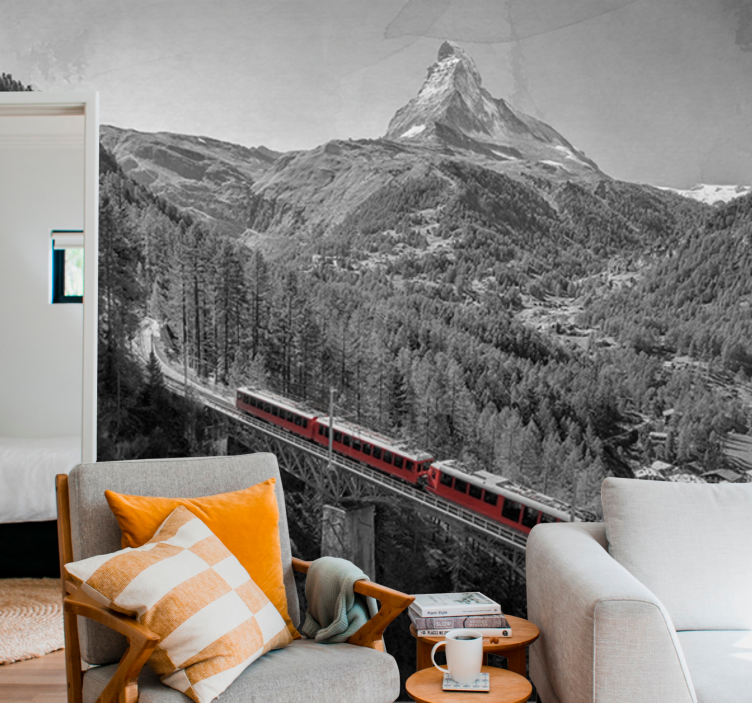 Wall mural city charming mountain train - TenStickers