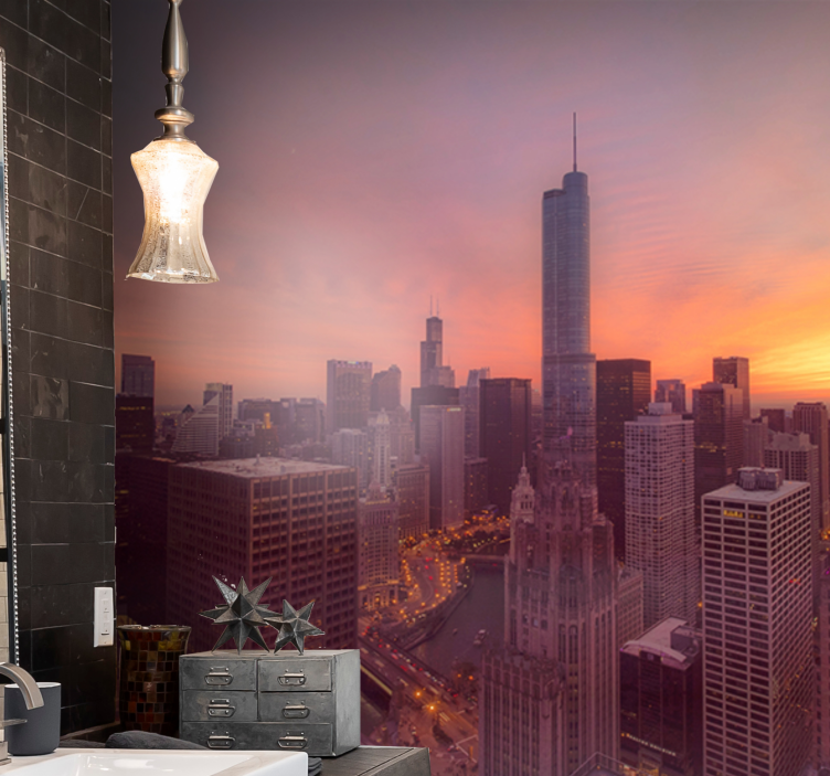Wall mural city chicago skyline at sunset - TenStickers
