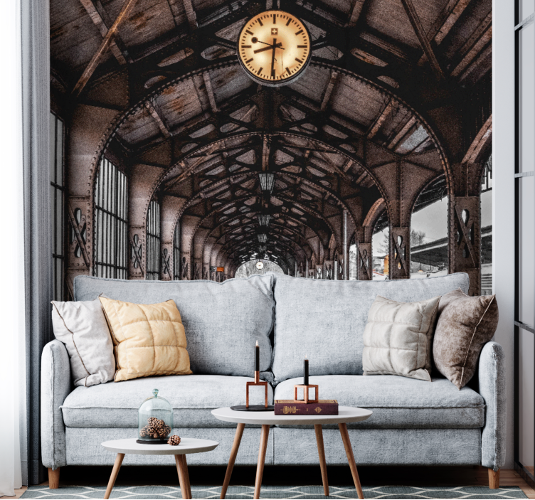 Wall mural city clocked station archway - TenStickers