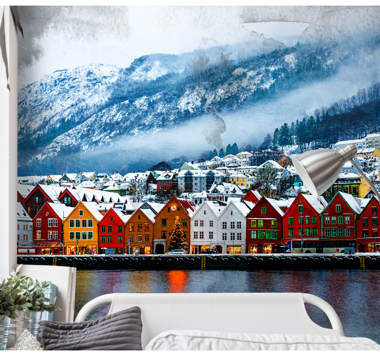 Wall mural city colorful lakeside cottages - TenStickers