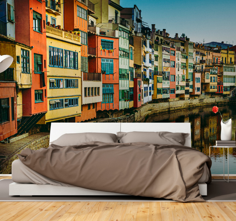 Wall mural city colorful riverfront homes - TenStickers