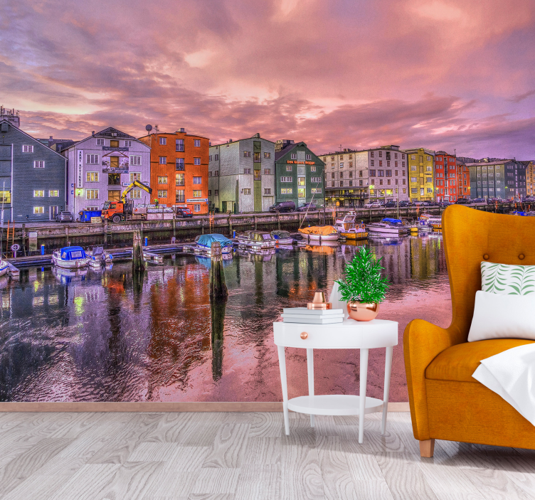 Wall mural city colorful riverside architecture - TenStickers