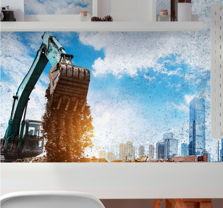 Wall mural city construction equipment scene - TenStickers