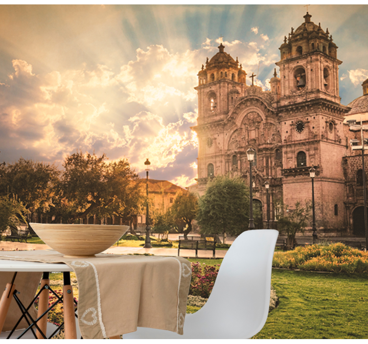 Wall mural city cusco cathedral at sunset - TenStickers