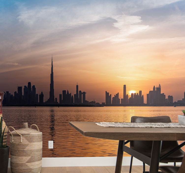 Wall mural city dubai skyline at sunset - TenStickers