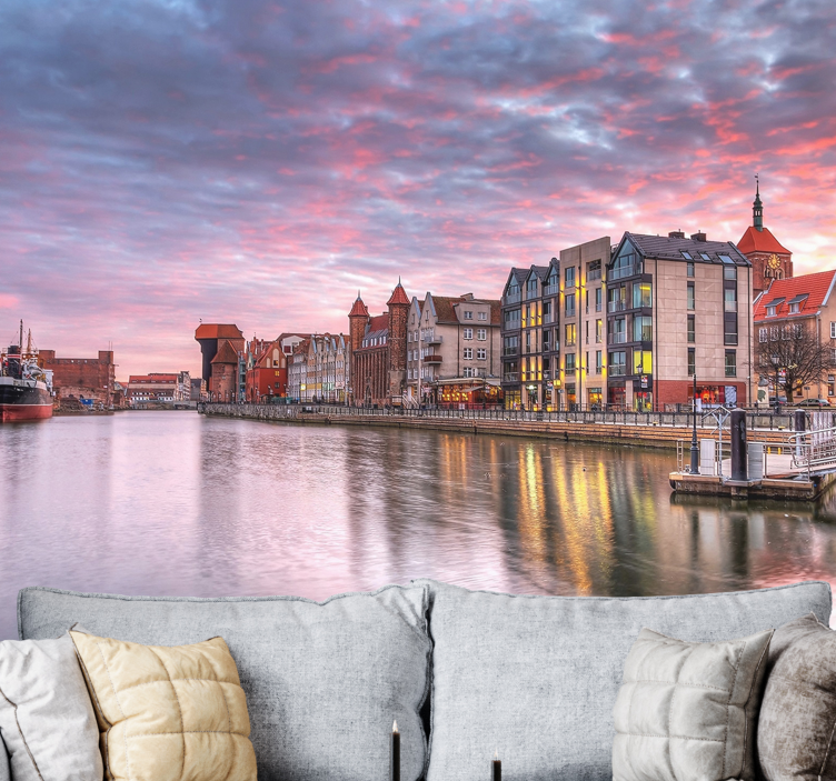 Wall mural city gdansk harbor sunset - TenStickers