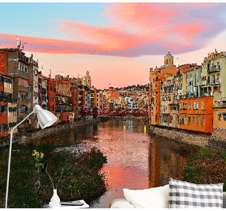 Wall mural city girona river sunset - TenStickers