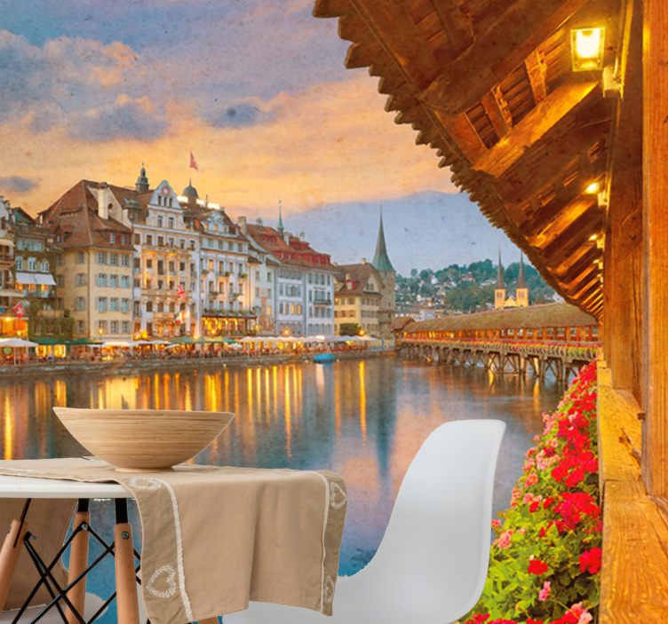 Wall mural city historic lakeside architecture - TenStickers