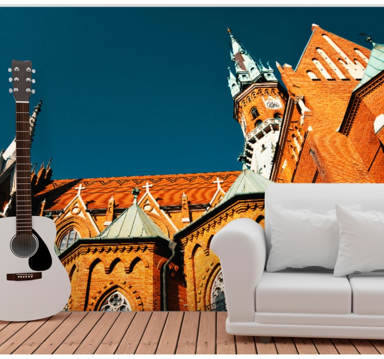 Wall mural city historic red brick design - TenStickers