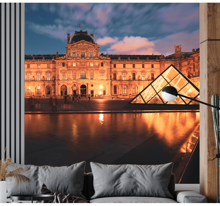 Wall mural city louvre pyramid at night - TenStickers