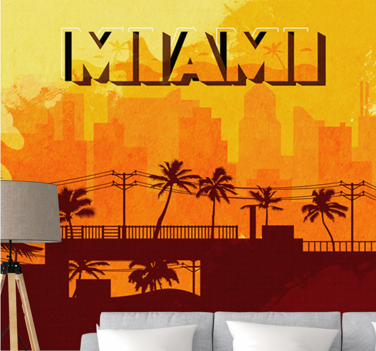 Wall mural city miami skyline at sunset - TenStickers