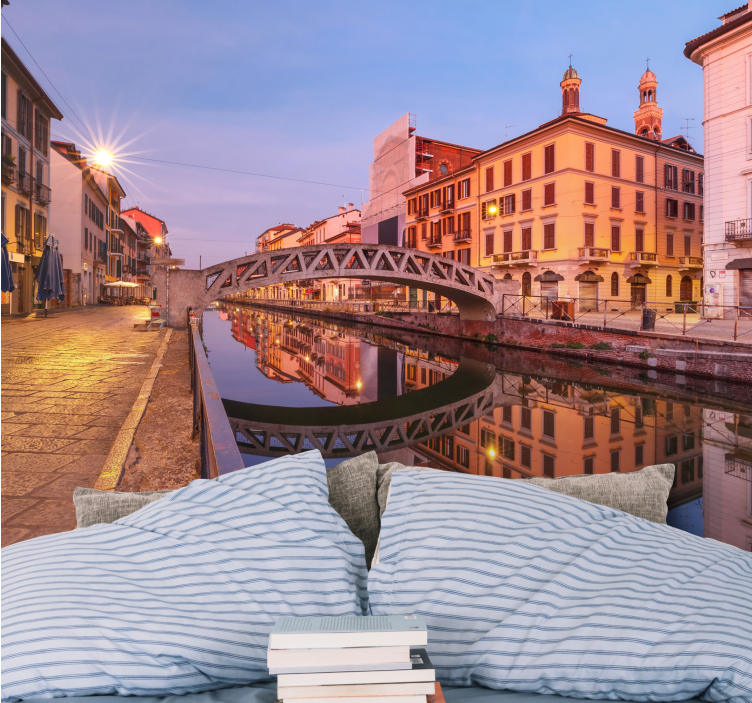 Wall mural city milan canal reflection - TenStickers