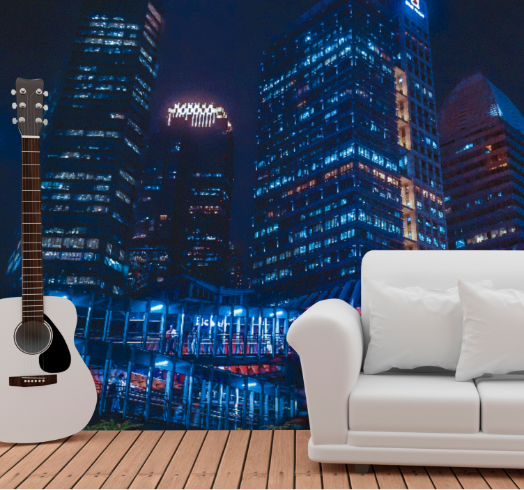 Wall mural city modern cityscape at night - TenStickers