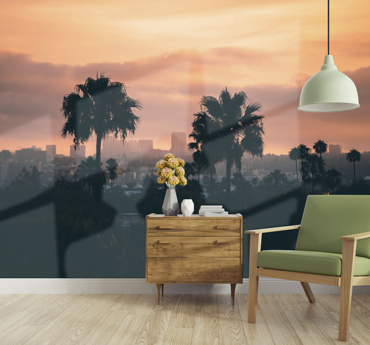 Wall mural city palm trees at dusk - TenStickers
