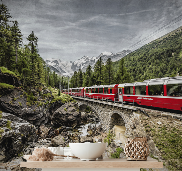 Wall mural city scenic mountain train journey - TenStickers