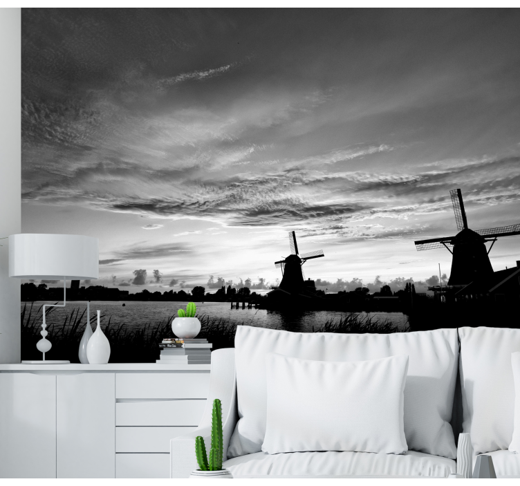 Wall mural city silhouetted windmills - TenStickers