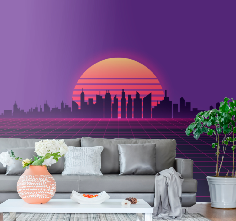 Wall mural city sunset cityscape silhouette - TenStickers