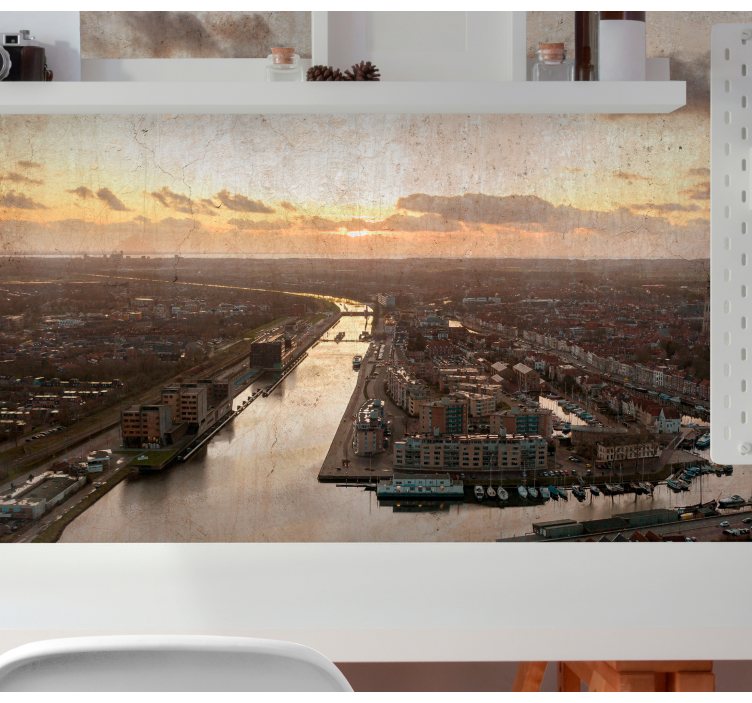 Wall mural city sunset over cityscape - TenStickers