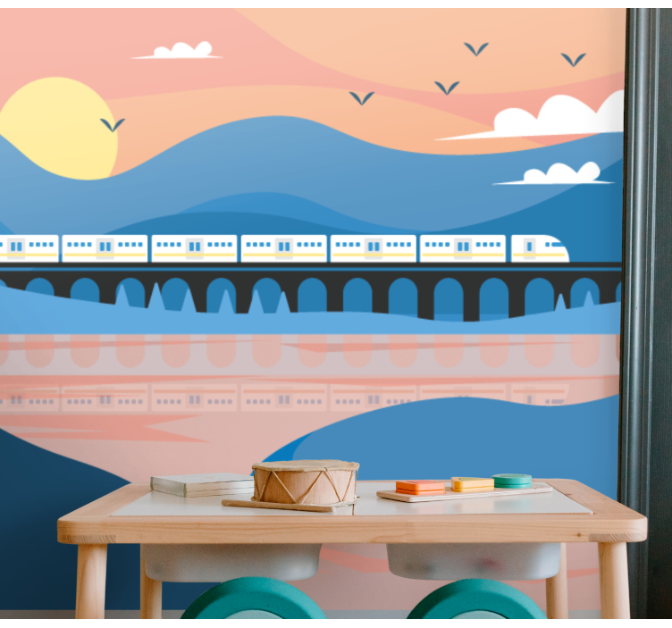 Wall mural city train crossing over bridge - TenStickers