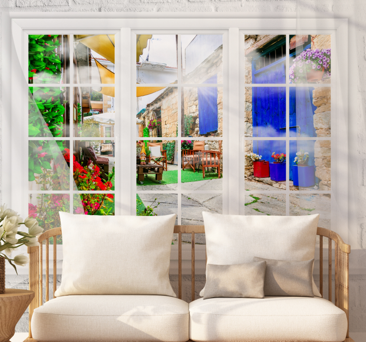 Wall mural city tranquil courtyard scene - TenStickers