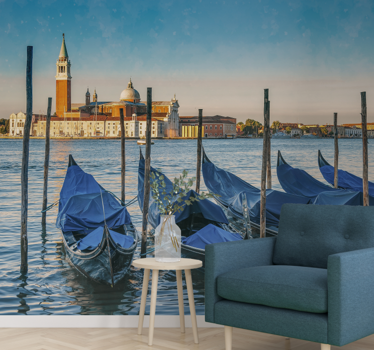 Wall mural city venetian gondolas scene - TenStickers