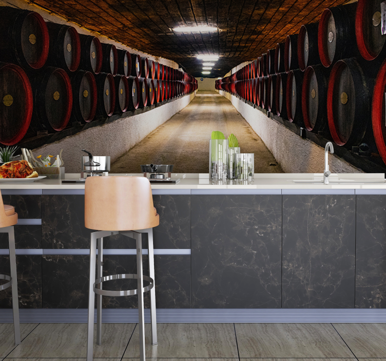 Wall mural city wine barrel passage - TenStickers