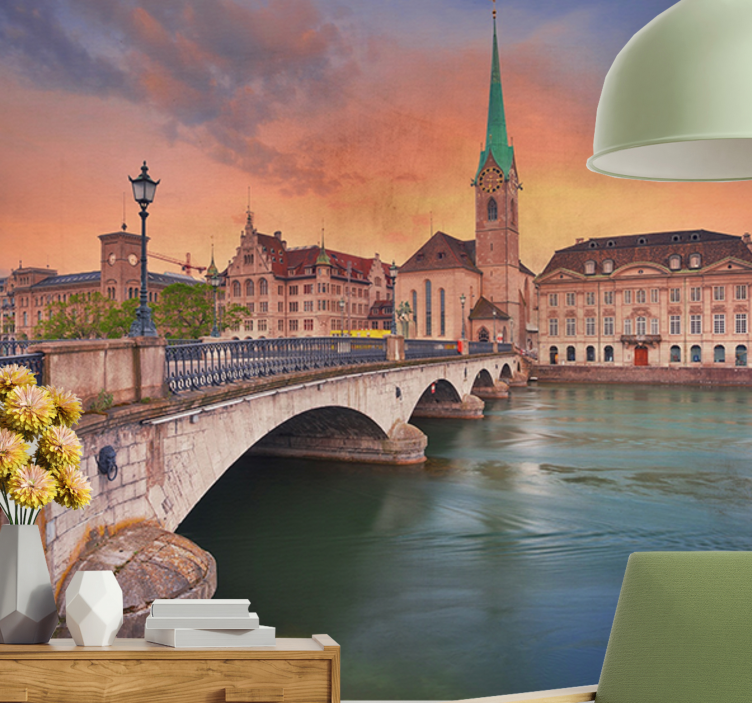 Wall mural city zurich bridge at sunset - TenStickers